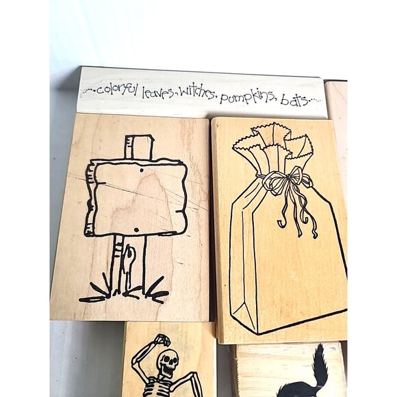 VTG Lot of 7 wooden Rubber Stamps Halloween Fall Witch Scrapbooking Stamping - Picture 3 of 8
